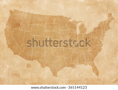 Usa map on brown paper. Vintage map
