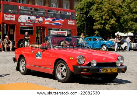 stock photo WARSAW JULY 7 1970 Fiat 124 cabrio on Car Competition
