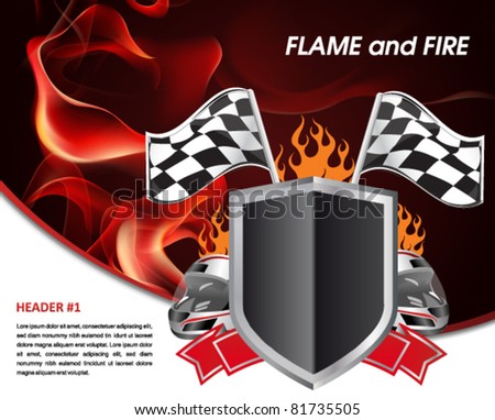 Auto Racing Plaques on Racing Poster With Flames Of Fire And Racing Flag Stock Vector