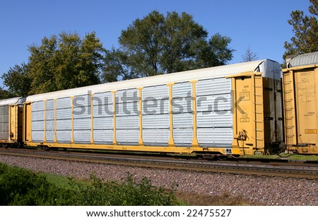  Carriers on Modern Three Level Railroad Auto Carrier Stock Photo 22475527