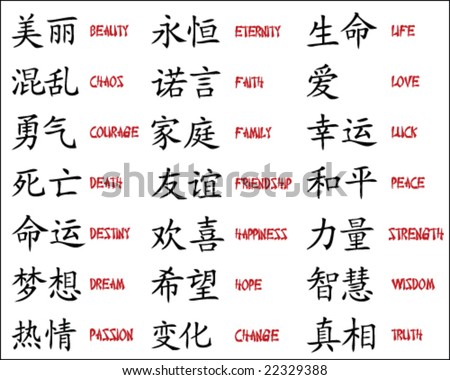 stock vector Japanese Kanji Chinese symbols