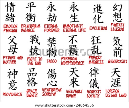 stock vector : Japanese kanji - Chinese symbols part 3