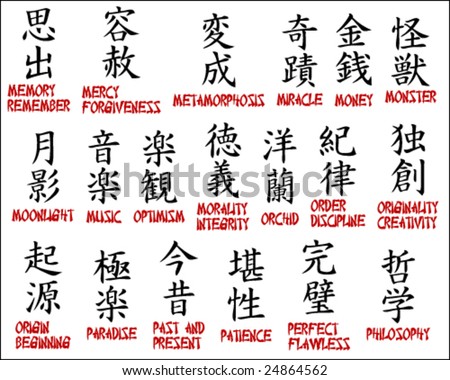 stock vector Japanese kanji Chinese symbols part 5 japanese kanji