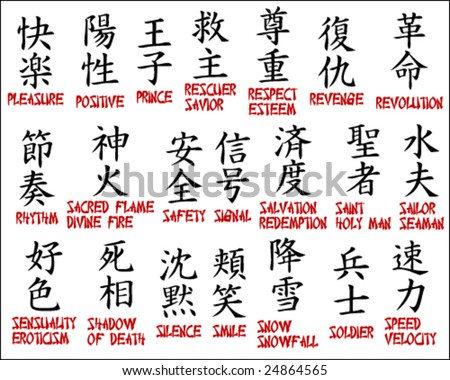stock vector Japanese kanji Chinese symbols part 6 chinese tattoos symbols