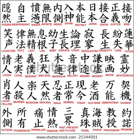 Kanji Tattoos on Japanese Kanji   Chinese Symbols 8 Stock Vector 25344001
