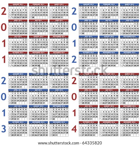 Print Year Calendar on Stock Vector   Four Classic Calendar Templates For Years 2011   2014