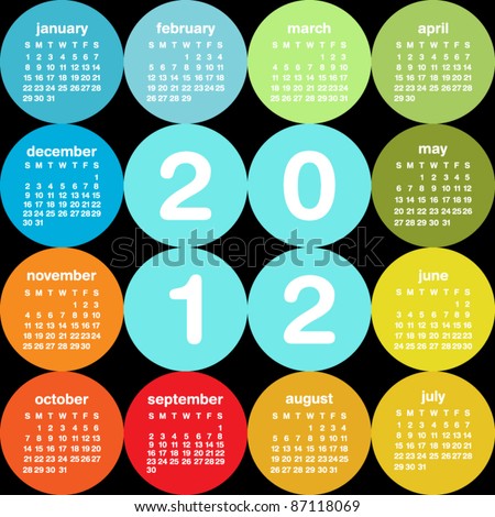 Colorful circular 2012 calendar Colorful circular 2012 calendar
