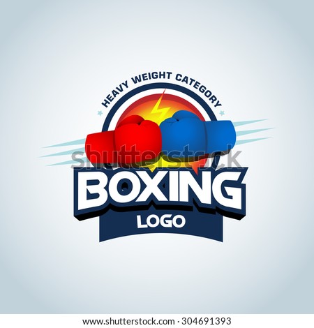 Boxing logo template. Two boxing gloves in red and blue colors. Boxing club logotype. Boxing emblem, label, badge, t-shirt design, boxing, fight theme.