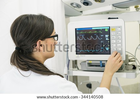 Medical doctor making ECG test in hospital. Medical Concept