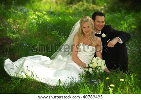 stock photo Sitting Wedding Couple