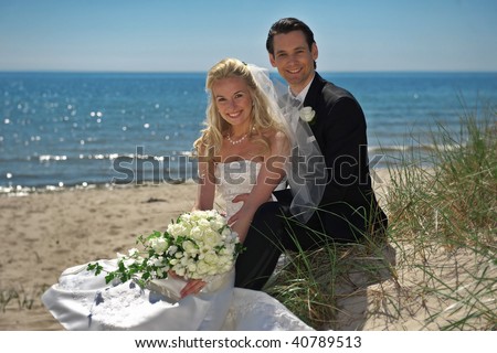 stock photo Wedding couple on a beach