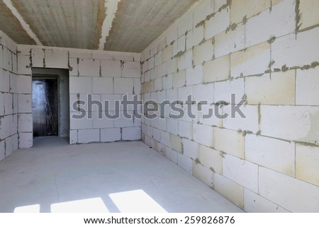 new building interior with walls from a gas concrete