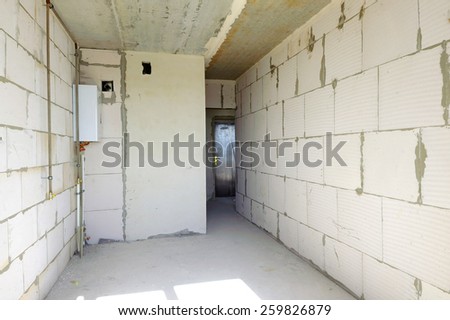 new building interior with walls from a gas concrete