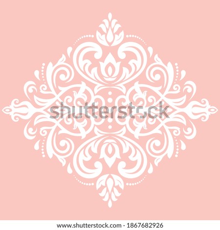 Oriental pattern with arabesques and floral elements. Traditional classic pink and white ornament. Vintage pattern with arabesques