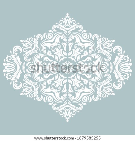 Oriental pattern with arabesques and floral elements. Traditional classic blue and white ornament. Vintage pattern with arabesques