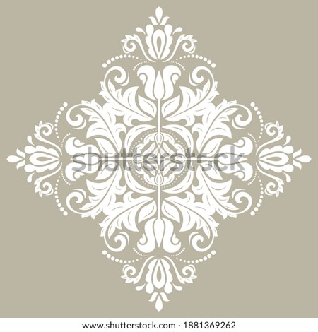 Oriental pattern with white arabesques and floral elements. Traditional classic ornament. Vintage pattern with arabesques