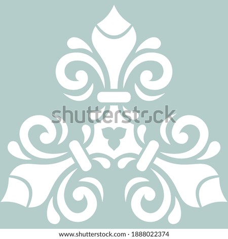 Oriental light blue and wite triangular pattern with arabesques and floral elements. Traditional classic ornament. Vintage pattern with arabesques