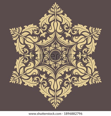 Oriental golden pattern with arabesques and floral elements. Traditional classic ornament. Vintage pattern with arabesques