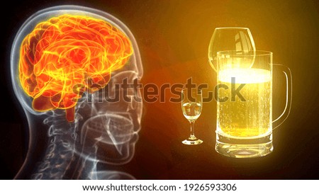 brain stricken by drinks, cg medicine 3d illustration