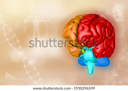 Medical 3D illustration - human brain, brain surgery analysis concept - detailed modern background