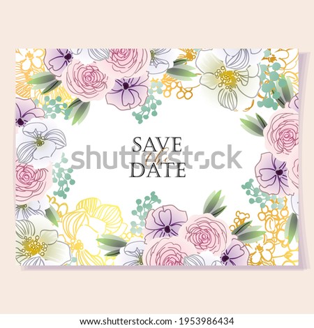 Vintage delicate greeting invitation card template design with flowers for wedding, marriage, bridal, birthday, Valentine's day.