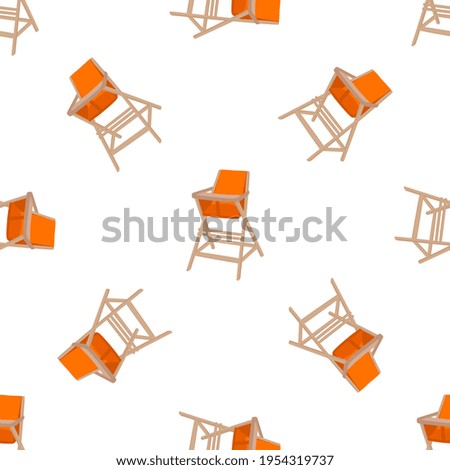 Illustration on theme colorful modern child high chair for baby feeding. Drawing consisting of collection colored layouts child chair on high legs. Kit stylish child accessory it bright high chair.