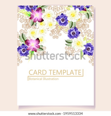 Vintage delicate greeting invitation card template design with flowers for wedding, marriage, bridal, birthday, Valentine\'s day.