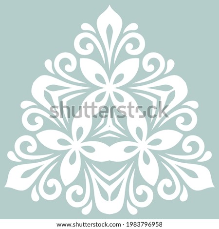 Oriental triangular white pattern with arabesques and floral elements. Traditional classic ornament. Vintage pattern with arabesques