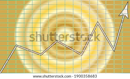 An abstract gold gradient upward trend arrow chart.