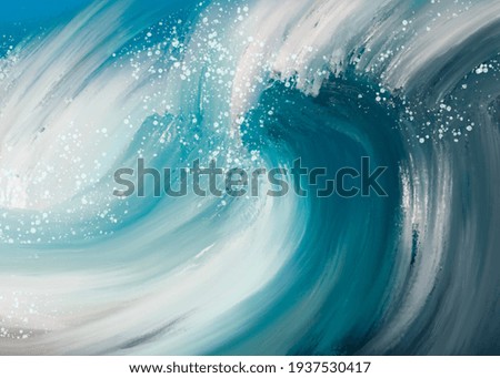 Hand drawn digital illustration or drawing of an abstract natural sea wave