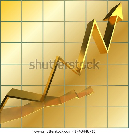 An abstract 3d golden upward trend line arrow background image.