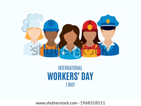 International Workers' Day Poster with man and woman worker illustration. Professional man and woman occupation icon set. Various occupations icons. Different professions icon. 1 May, Important day