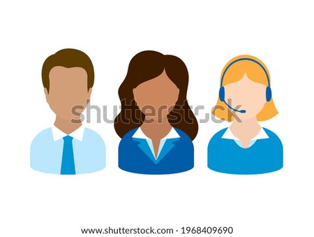 Administrative workers men and women illustration. Office people icon set isolated on a white background. Administrative professionals clip art. Multicultural business man and woman icons