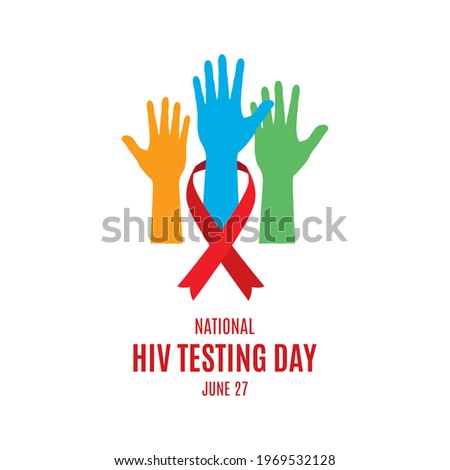 National HIV Testing Day illustration. Colored hands with hiv aids red ribbon icon. HIV awareness ribbon and hands icon isolated on a white background. HIV Testing Day Poster, June 27. Important day