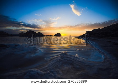 beautiful landscape sunrise and sunset the sun at the salt lake in the Sahara desert