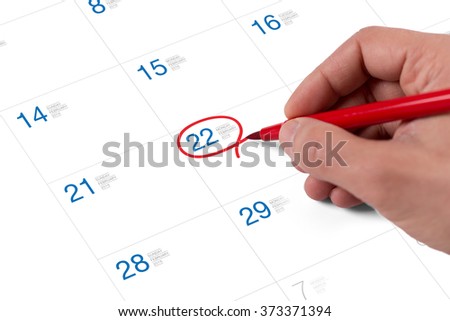 Red circle. Mark on the calendar at February 22, 2016
