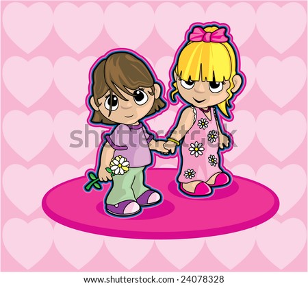 stock vector : Two Girls Holding Hands