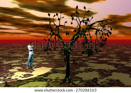Thoughtful man standing in front of the tree