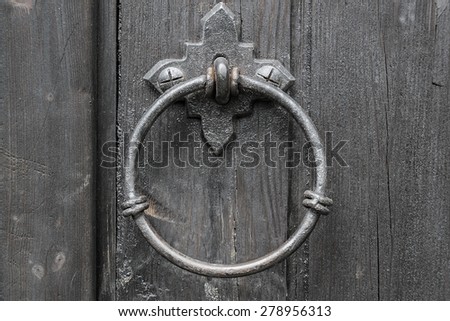 The handle is in the form of a ring on a wooden door Konigsberg Cathedral