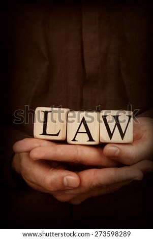 Building blocks in hands spelling out Law