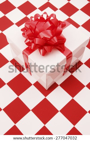Gift on red and white background