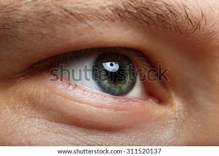 Male right green eye extreme closeup. Oculist and perfect vision concept