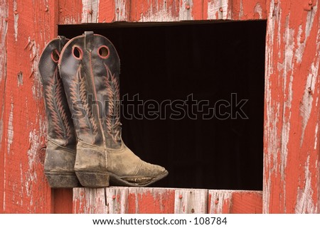 Cowboy Boots on Barn Window Ledge