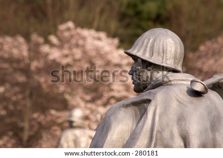 Korean War Memorial Soldier and Blossoms