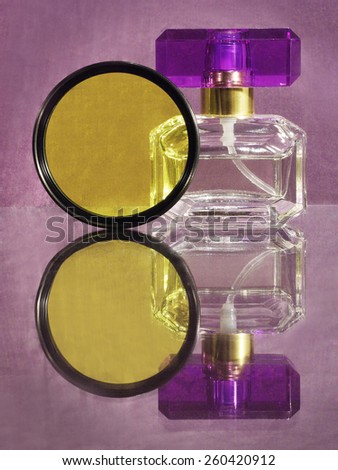 Fragrance reflection purple yellow bottle