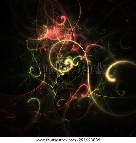 Abstract glowing fancy pattern. Colorful cosmic background with light effect, shining stars. Illustration for artwork, party flyers, posters, banners.