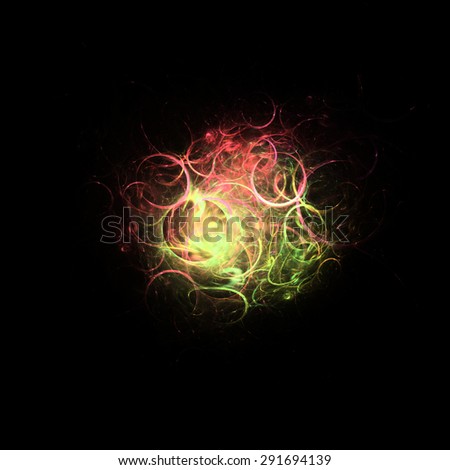 Abstract glowing fancy pattern. Colorful cosmic background with light effect, shining stars. Illustration for artwork, party flyers, posters, banners.