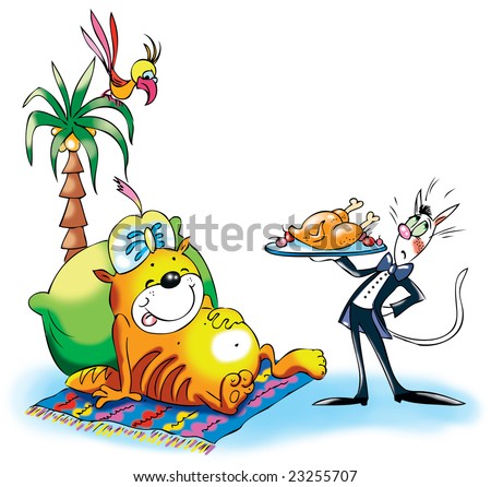 fat cat lying by the palm tree