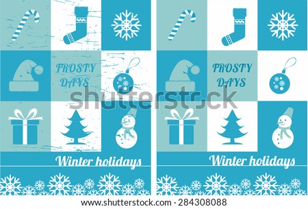 Christmas winter icons. Christmas holidays and New Year. Festivals Winter holidays.