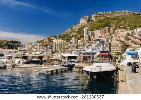 MONTE CARLO, MONACO - SEP 19: View on Port Hercules with luxurious yachts on September 19, 2013 in Monte Carlo, Monaco. IThe port has been in use since ancient times